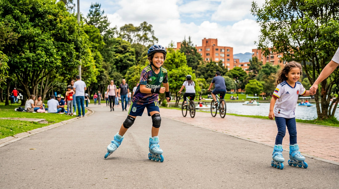Niños patinando en parque de Bogotá