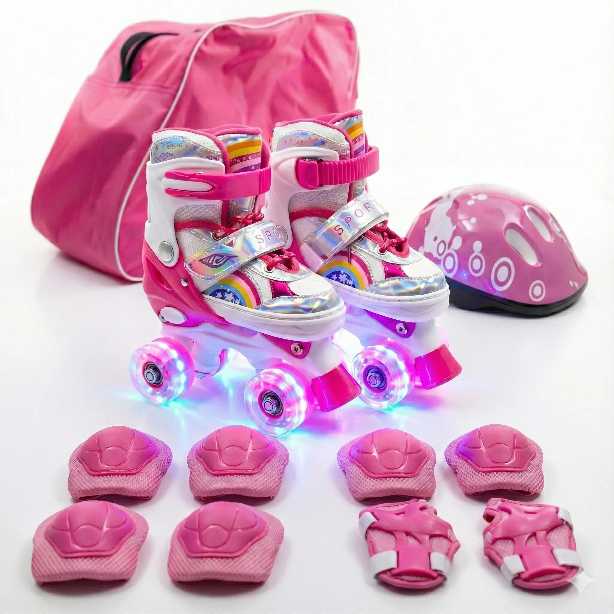 Combo infantil de Patines Ajustables OnWheels 176TS +  Casco + Protecciones  con llantas de luz