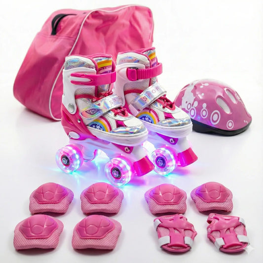 Combo infantil de Patines Ajustables OnWheels 176TS +  Casco + Protecciones  con llantas de luz