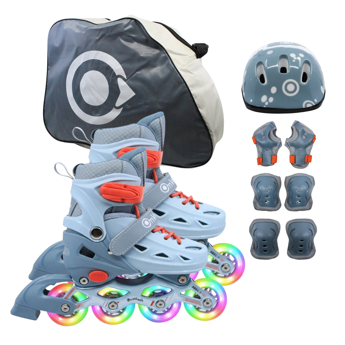 Combo de Patines OnWheels Adventure en linea + Kit de Protección + Casco