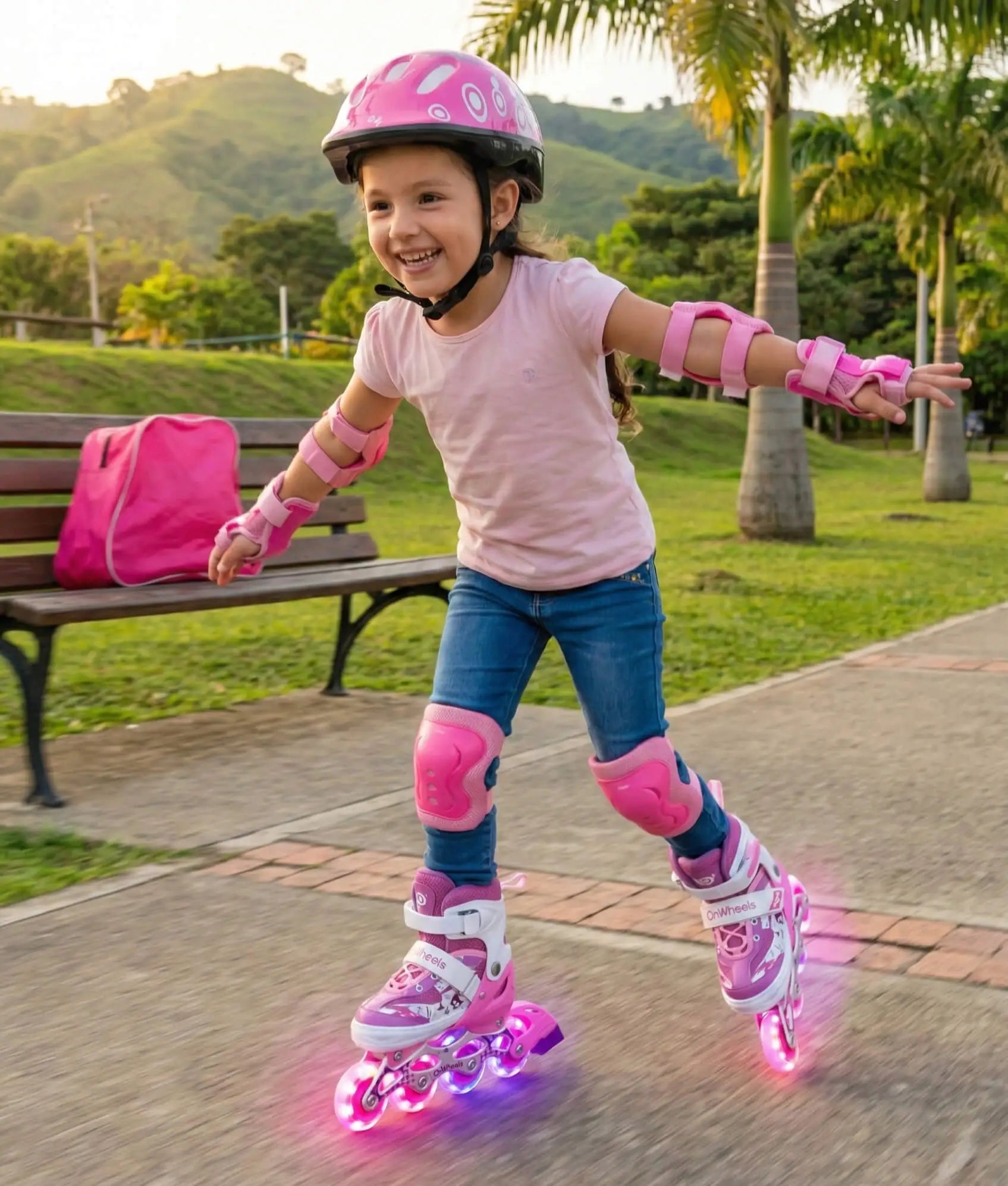 Combo de Patines en linea Onwheels 8101 + Kit de Protección + Casco + Rueda con luz