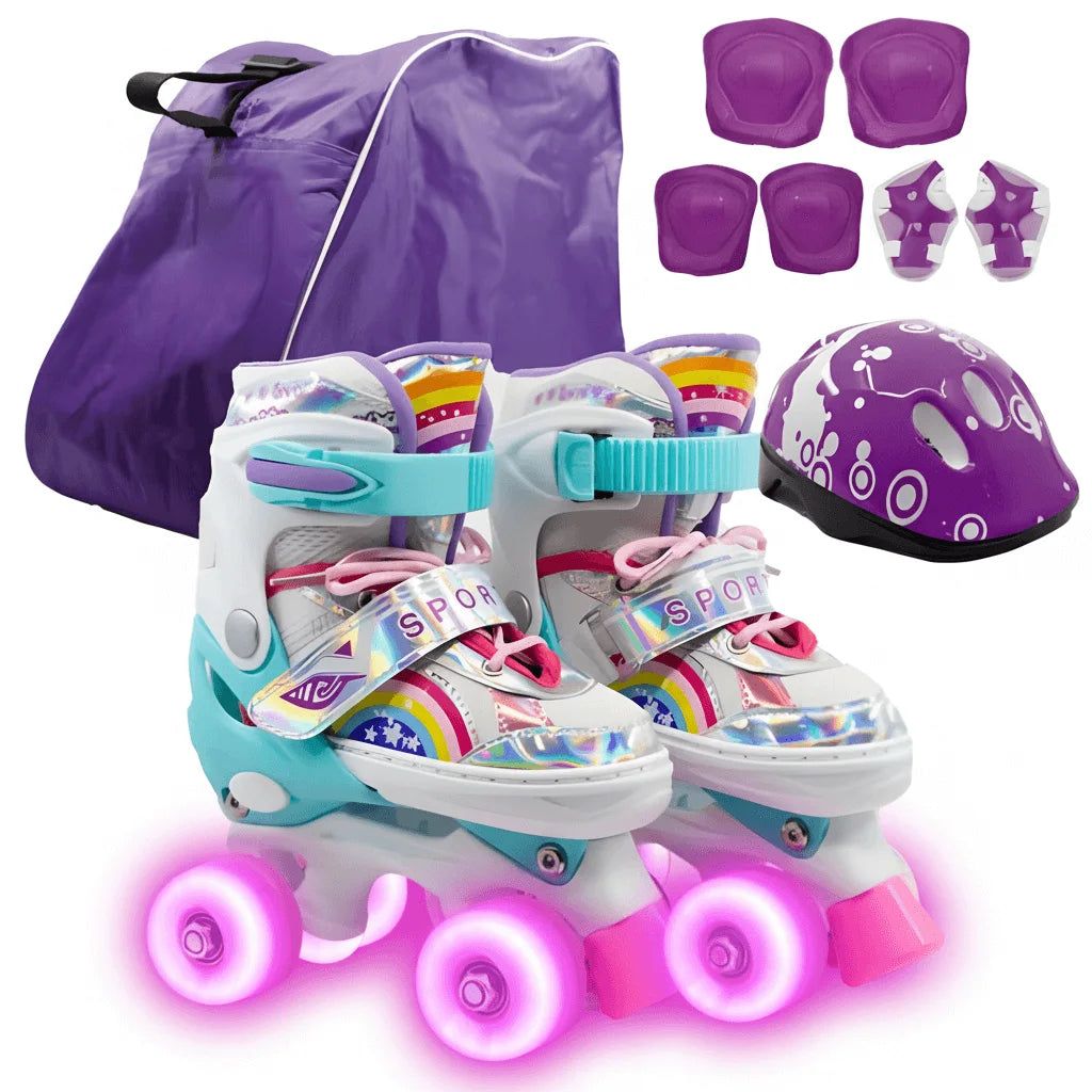 Combo infantil de Patines Ajustables OnWheels 176TS +  Casco + Protecciones  con llantas de luz