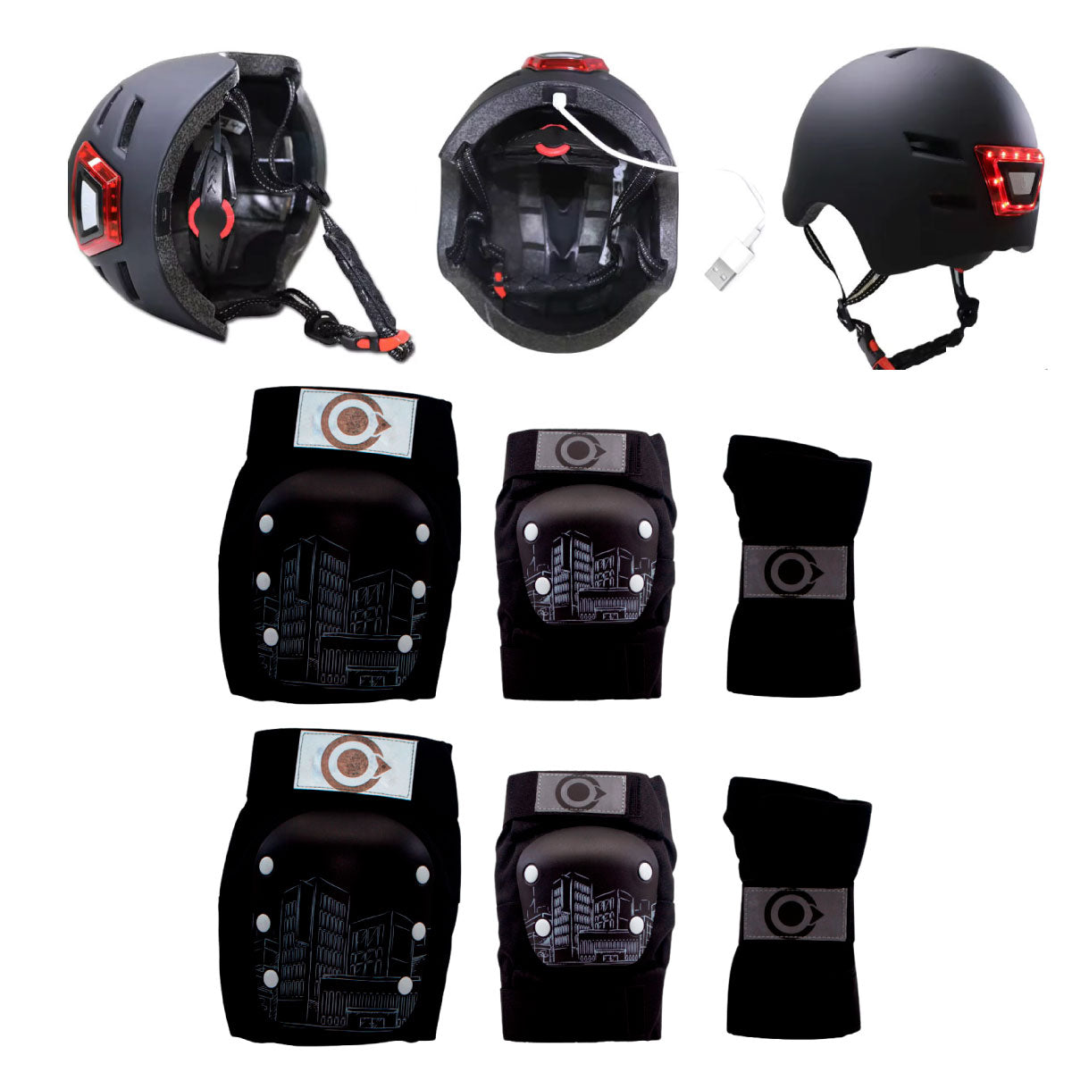 Casco Urbano Luz Led  + Protecciones Urbanas OnWheels