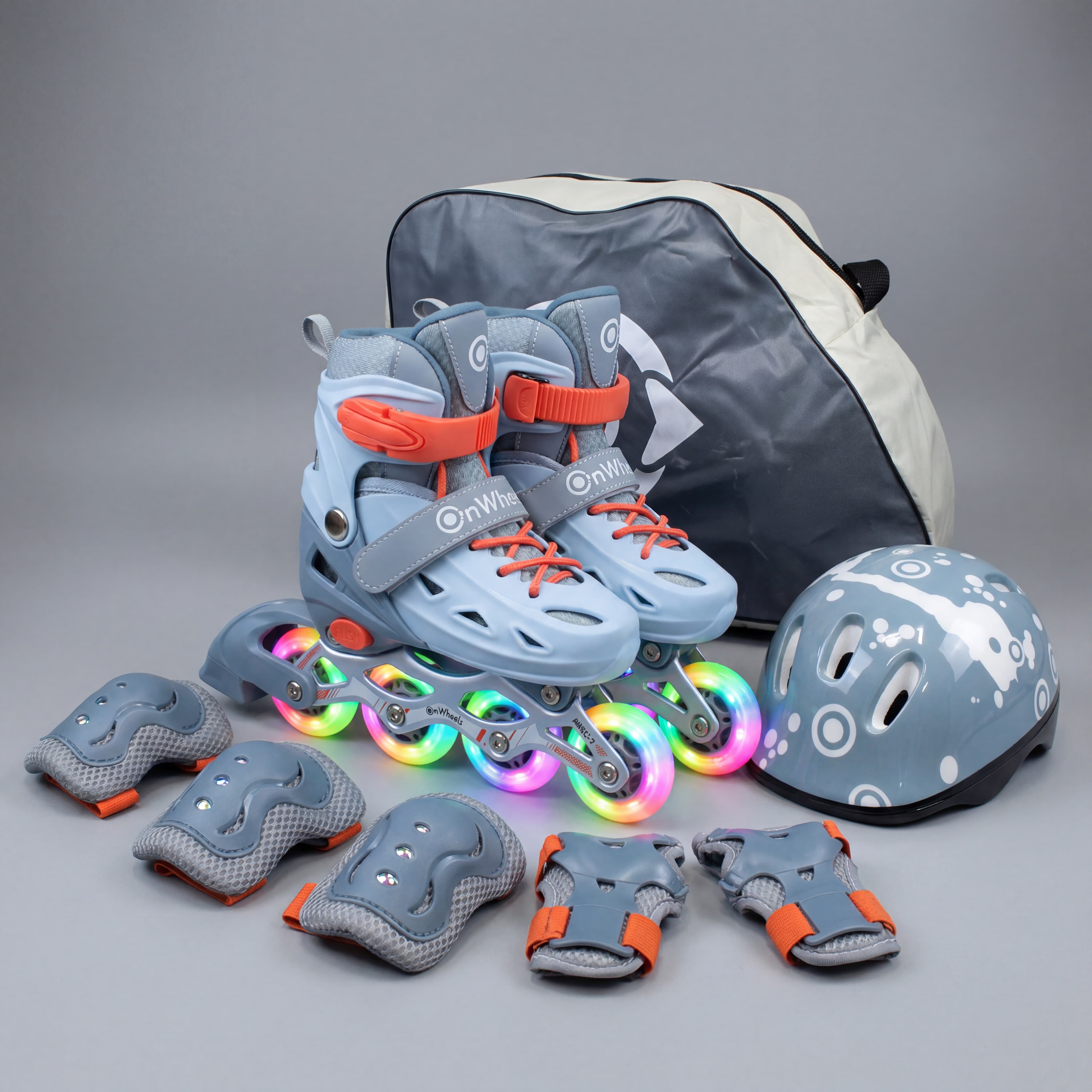 Combo de Patines OnWheels Adventure en linea + Kit de Protección + Casco