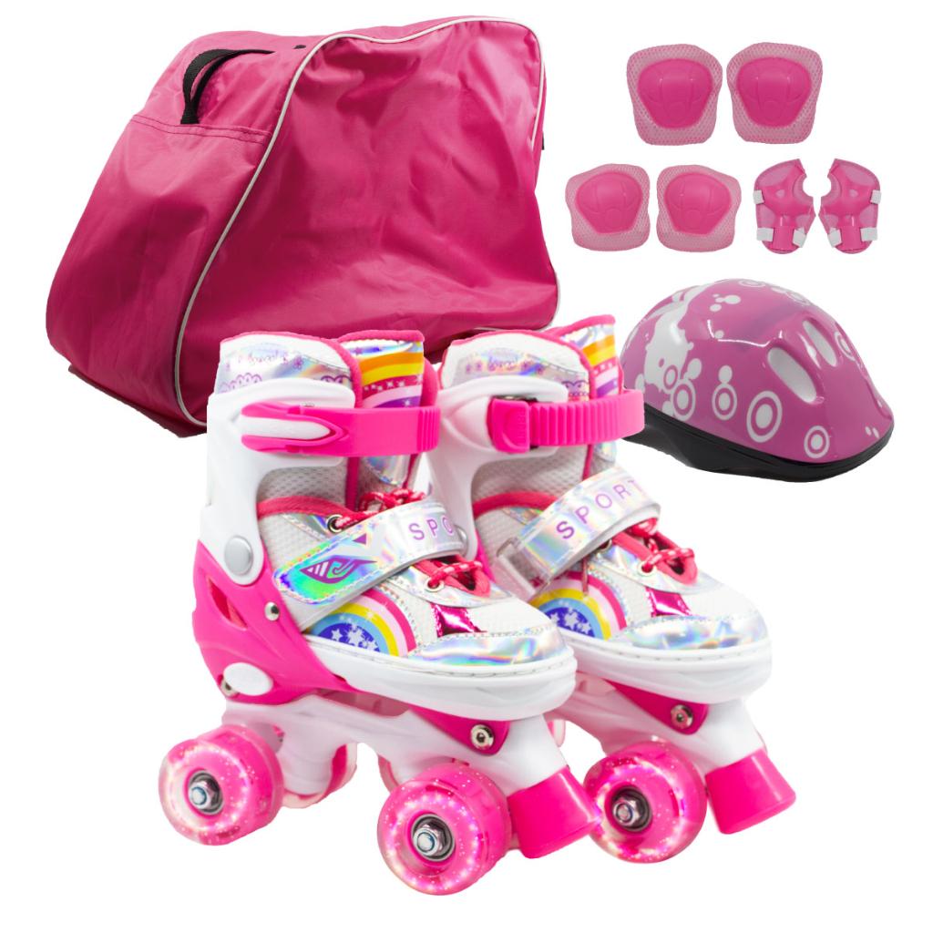 Combo infantil de Patines Ajustables +  Casco + Protecciones  con llantas de luz