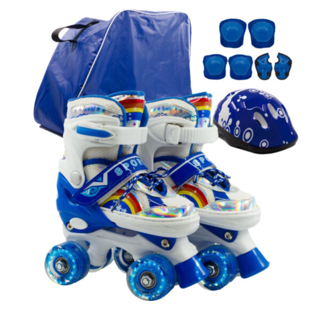 Combo infantil de Patines Ajustables +  Casco + Protecciones  con llantas de luz