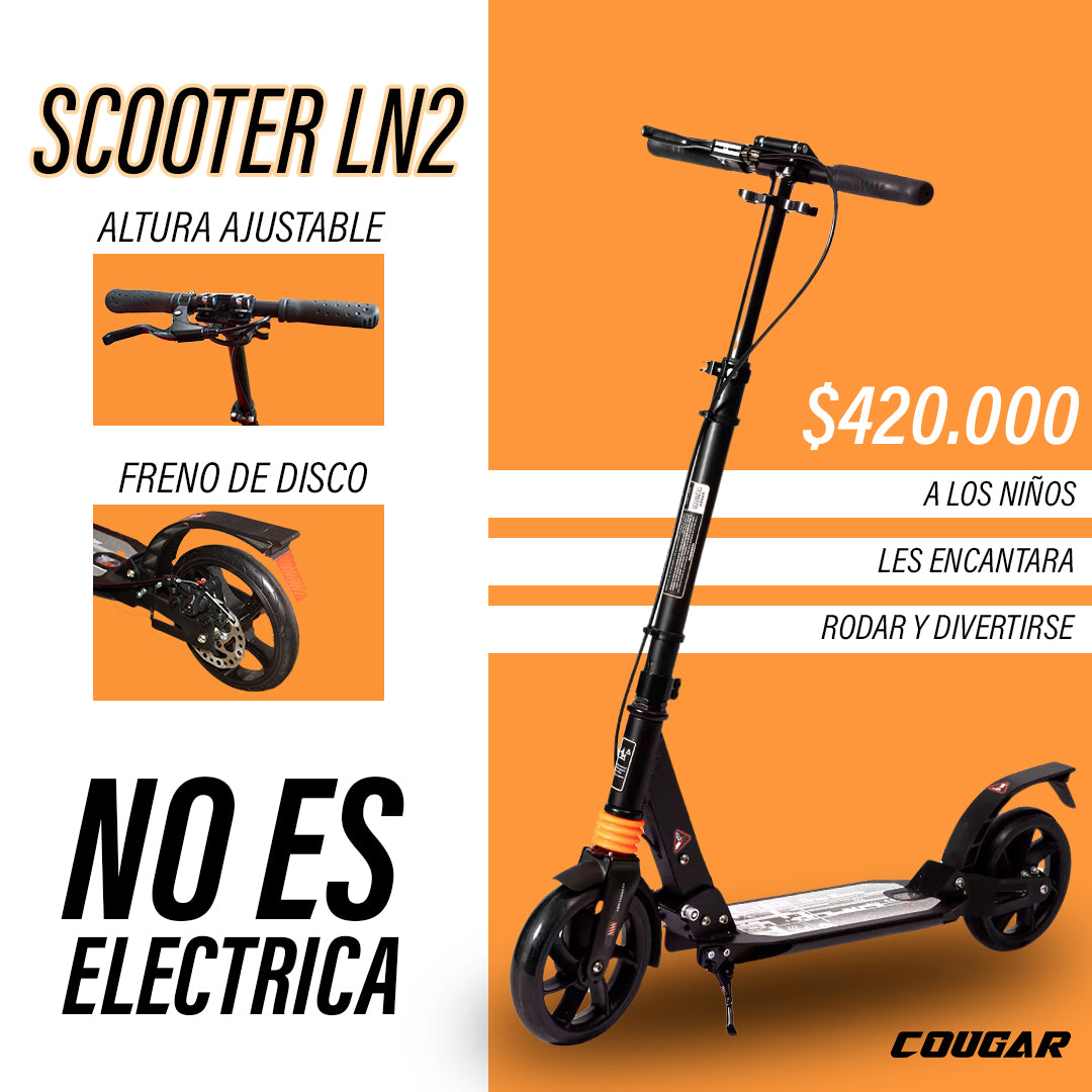 Scooter LN2 Urbana Mecánica con ruedas de 20cm, capacidad de 100 kilos y sistemas de suspensión dual, con freno de disco.
